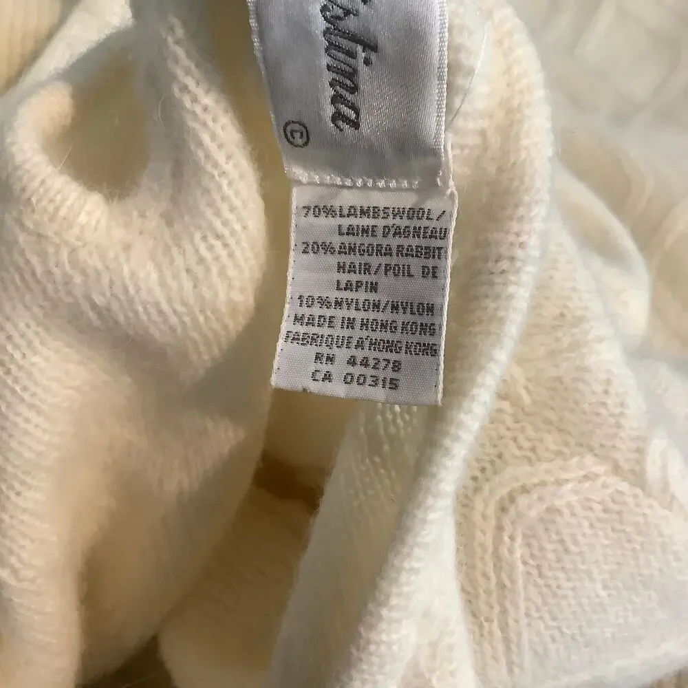 Marisa Christina Vintage Cream Sweater Textured Black Bow Beaded Large - Picture 9 of 12